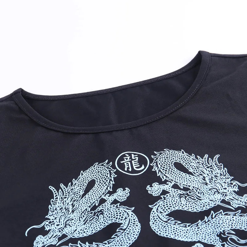 Women Short Sleeve Dragon Print T-shirt Summer Fashion Crop Top for Shopping Daily Wear