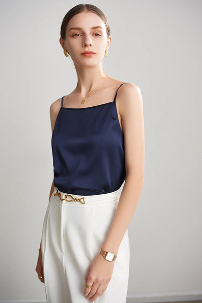 SuyaDream, Women 100%Real Silk Camisoles, 19MM, Solid Cozy Camis, 2024 Spring Summer Basic T shirts, White, Pink, Beige