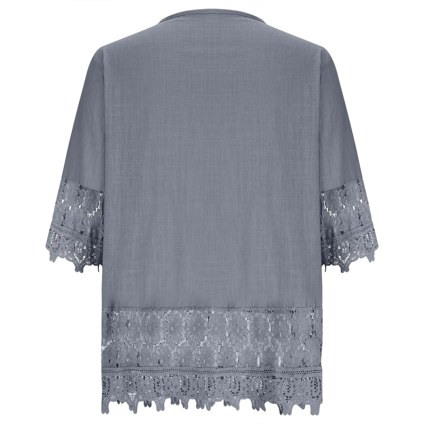 Summer Women Casual Solid Tops Shirt Cotton And Linen Stitching Lace Flower V-neck Loose Top Blouse New Elegant Holiday Shirts