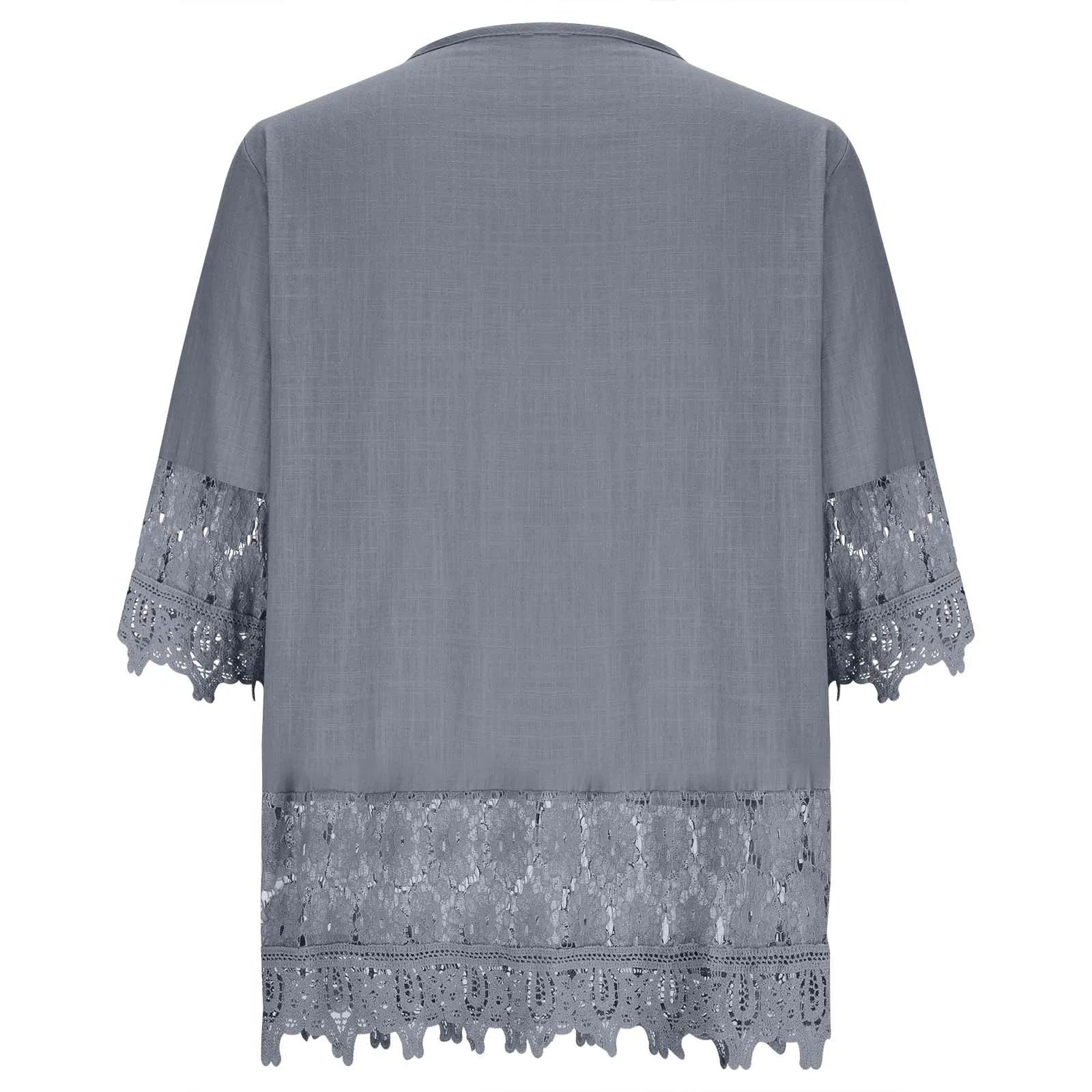 Summer Women Casual Solid Tops Shirt Cotton And Linen Stitching Lace Flower V-neck Loose Top Blouse New Elegant Holiday Shirts