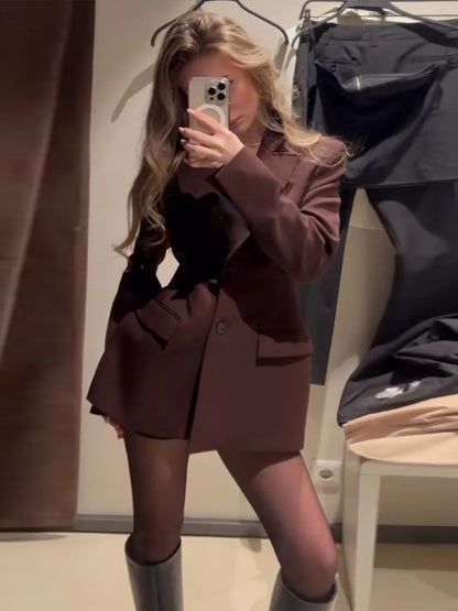 Elegant Lapel Blazer Mini Skirts Sets Women Casual Burgundy Jackets Suit With Hip Package Skirt Female 2025 Spring Chic Outfits