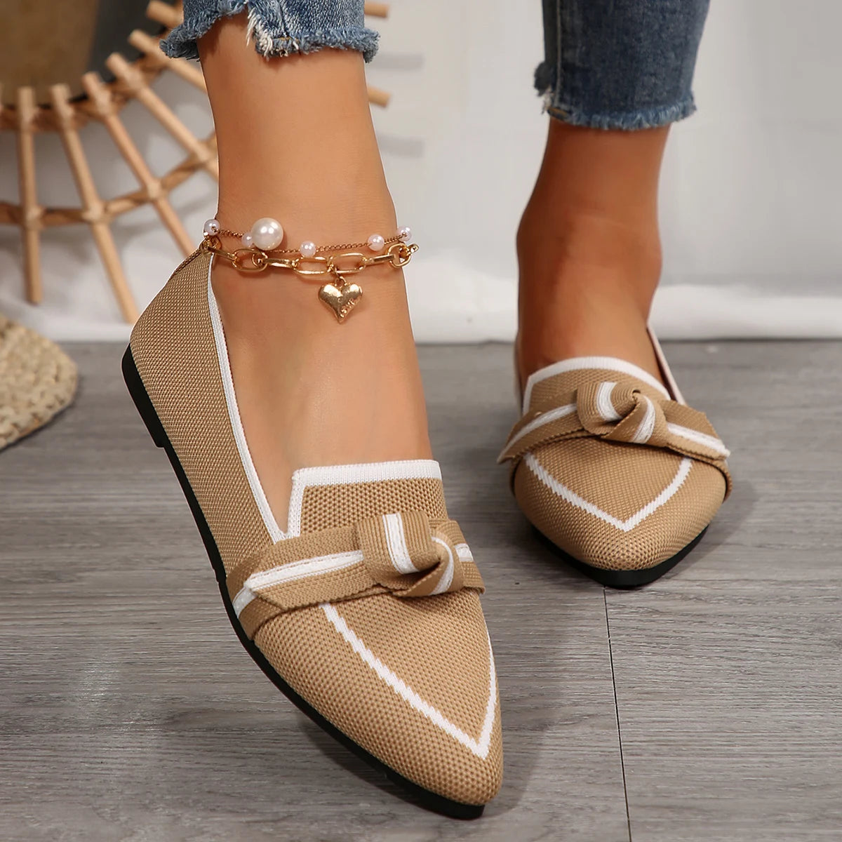 Women Flats Loafers Bowknot Pointed Toe Mesh Casual Shoes Comfort Walkers Ladies Light Lace Up Soft Sole Flats Zapatos De Mujer