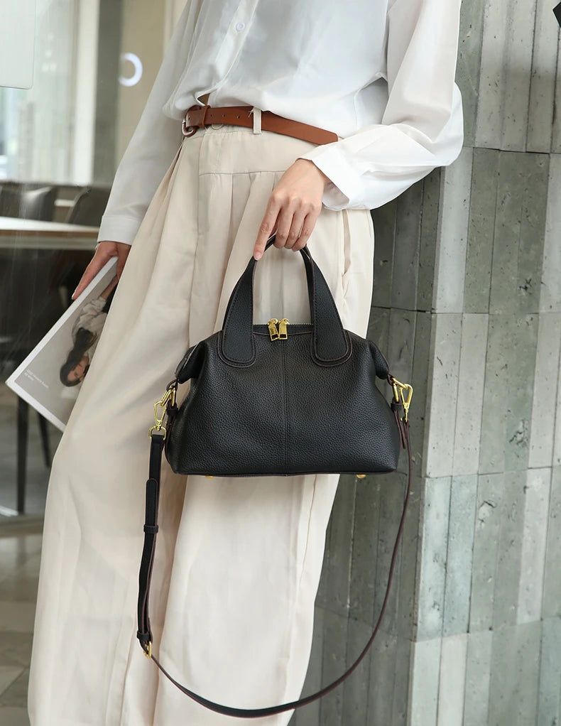 Hifashion 100% Cowhide Genuine Leather Handbags For Women 2025 Trend Designer Wide Strap Pillow Ladies Shoulder Crossbody Bags