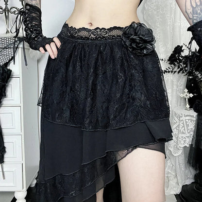 Harajuku American Fashion Gothic Black Irregular Layer Spliced Layered Skirt Women's Summer Fashion Street Y2K Long Skirt