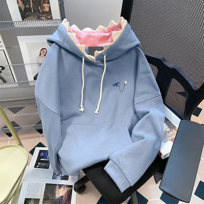 Hikigawa Chic Fashion Women Shark Hooded Sweatshirts Outerwear Autumn New Vintage Casual All Match Hoodies Coats Tosp Mujer