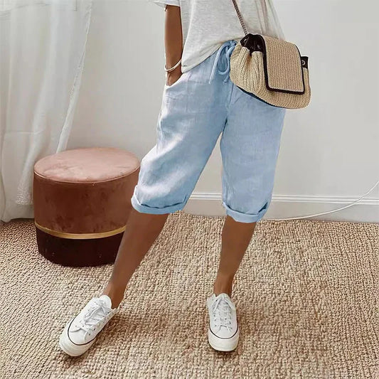 Solid Color Elastic High Waist Women Shorts Plus Size Lace Up Wide-Leg Pant With Pocket Vintage Streetwear Lady Oversize Pants