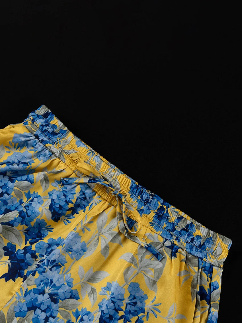 Marthaqiqi Fashion Women Nightwear Suit V-Neck Pajamas Long Sleeve Nightie Lace Up Nightgowns Pants Printing Ladies Pyjamas Set