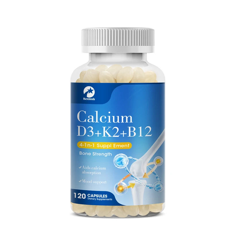 Kexinsh Vitamin D3K2 Capsules Vb12 Calcium Support Calcium Absorption Bone Teeth Heart Brain Health Joints Immune Function 120 counts