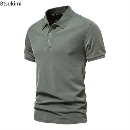 2025 Men's Slim Fit Cotton Polo Shirt - Stylish Lapel Design for Casual & Business Golf Wear
