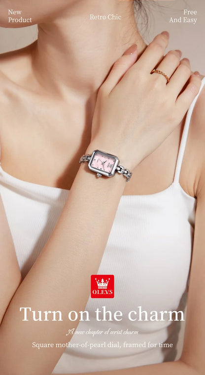 OLEVS 3665 Woman Watches Original Elegant Fashion Square Quartz Watch Chain Bracelet Ladies Watch Bracelet Gifts New Reloj Mujer