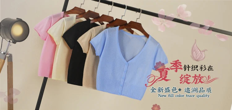Outerwear Jerseys Summer Cardigan Women Cropped Blouses Korean Fashion Style Cute V-neck Women's Coat Black Bolero Woman Basic