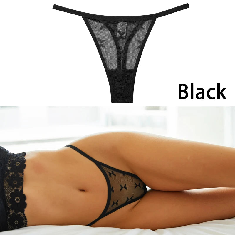 S-XL Sexy G String Thong Mesh Perspective Women Panties Low Waist Female Underpants Solid Color T-back Underwear Thongs Women Black 1pc