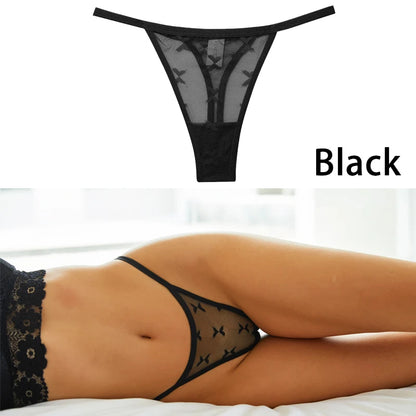S-XL Sexy G String Thong Mesh Perspective Women Panties Low Waist Female Underpants Solid Color T-back Underwear Thongs Women Black 1pc