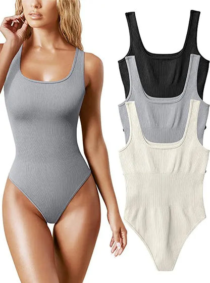 White Sports Tank Top Women Scoop Neck Off Shoulder Body Top Streetwear Ribbed Bodysuits Suit Slim Clothes Catsuit Clothing