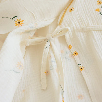 Fdfklak 2025 Spring Crepe Kimono Long Sleeve Home Clothes Female Sleepwear Gauze Cotton V-Neck Home Suit Women's Pajama