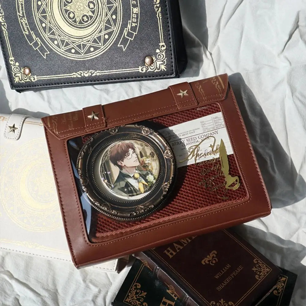 Kawaii Star Moon Badge Display Shoulder Bag Magic Book Design Transparent Window Women Messenger Bag PU Girls Ita-bag Lolita