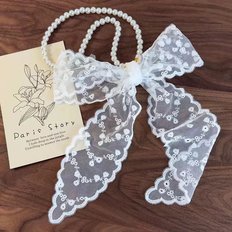 High-Quality Retro Silk Scarf Featuring Lace; Versatile Long Streamer Headband