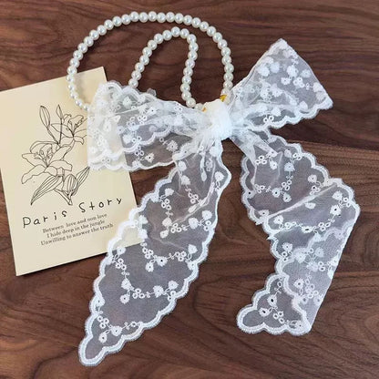 High-Quality Retro Silk Scarf Featuring Lace; Versatile Long Streamer Headband