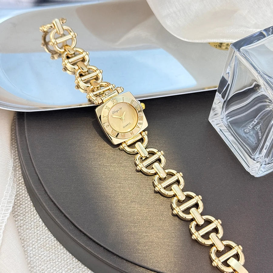 High-End Women's Skeleton Design Watch Square Roman Hour Markers Light Luxury Fashion Cross-Border Best-Seller Ladies Watch