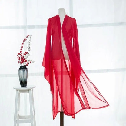 2025 new summer women long chiffon Cardigan sunscreen three quarter sleeve black blue white fashion thin cardigan Picture color 6