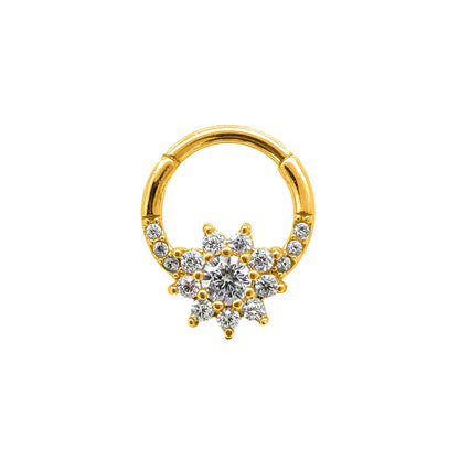 Flower CZ Zircon Septum Piercing Heart Gem Segment Nose Ring WaterDrop Daith Conch Clicker Hoop Earring 100% 316L Surgical Steel F-Gold