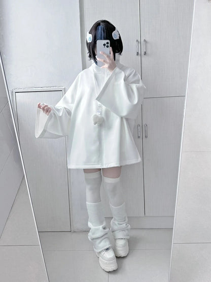 Spring Japanese Casual Solid Hoodies Women Loose Y2k Aesthetic Oversized Embroidery Coats Harajuku Zipper Grunge Sweatshirts