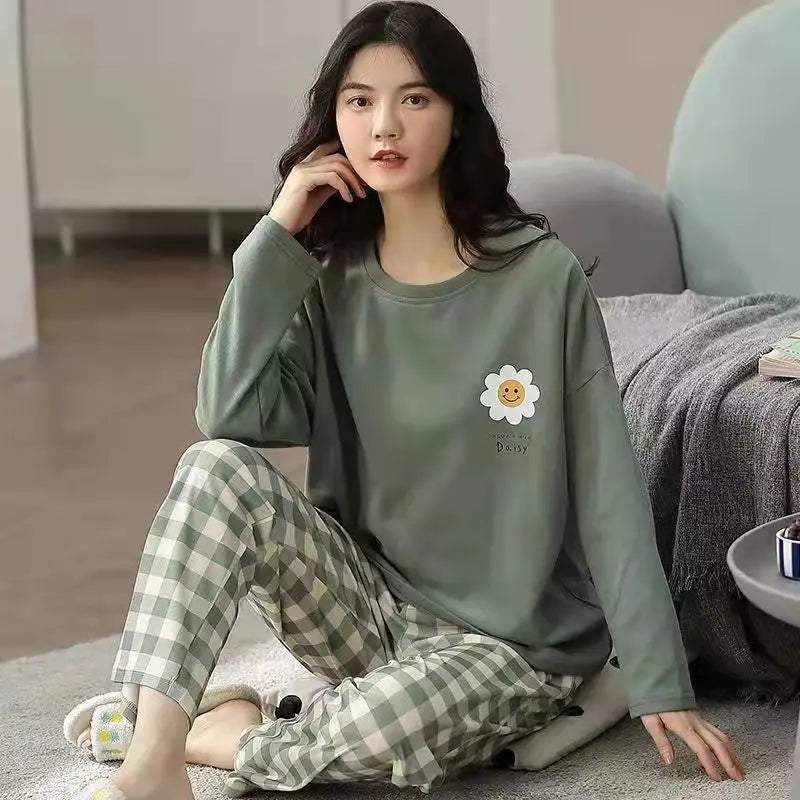 New Ladies Pajamas Loungewear Set Women's Spring and Autumn Style Long Sleeved Autumn Winter Loungewear Women's Plus Size Pajama Green