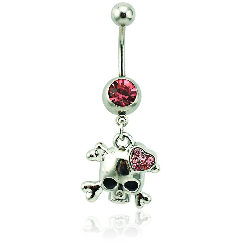 Goth Aesthetic Accessories Wings Skull Belly Button Rings Fashion Crystal Bat Heart Skeleton Belly Ring Belly Piercing Jewelry