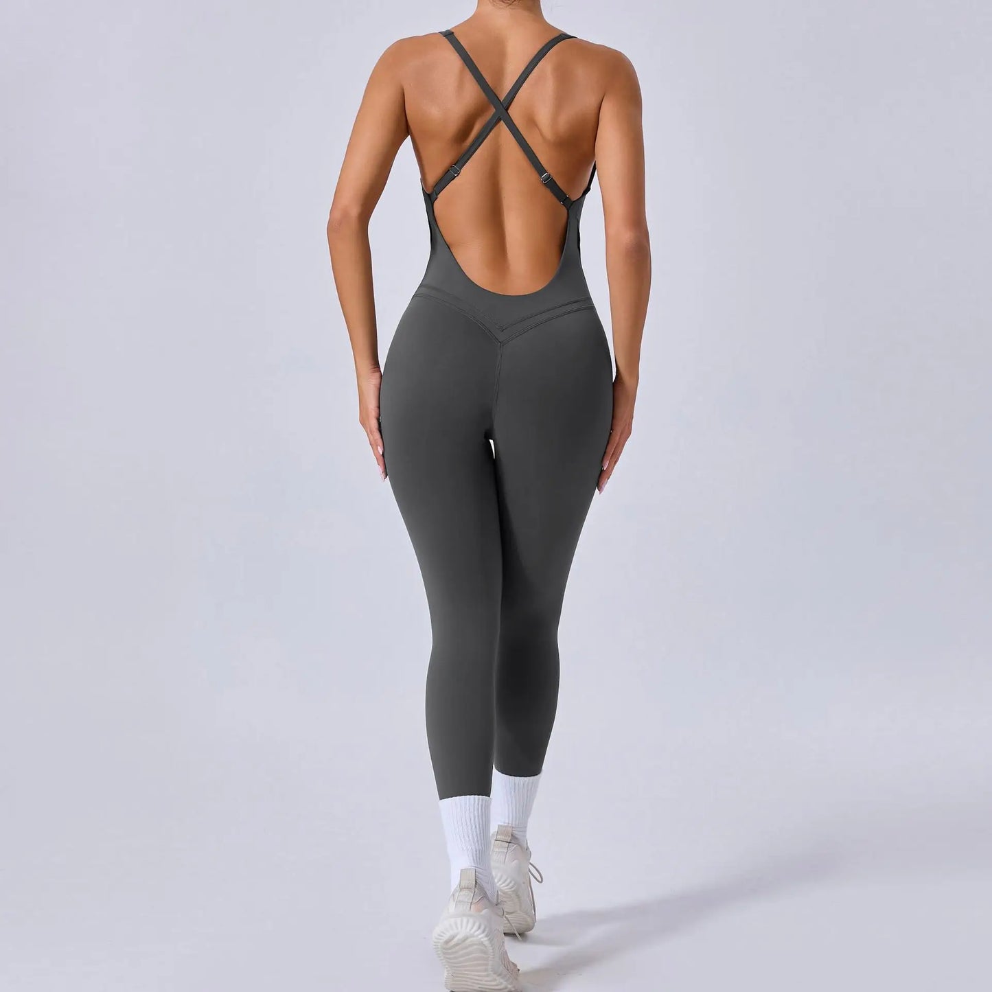 Rompers Yoga Sets Solid Black Hollow Out Bandage Backless Cross Jumpsuit for Women Fitness One-piece Gym Clothing Tracksuit