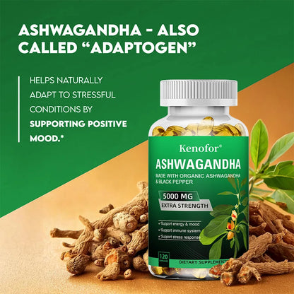 Ashwagandha Capsules - Boost Energy, Improve Mood, Relax The Body and Mind, Improve Sleep Quality, and Enhance Physical Strength