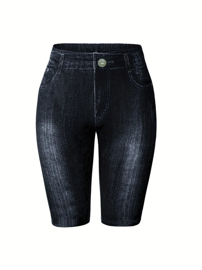 Women's Black Imitation Denim Shorts Slim Fit Leggings Casual Women's Leggings Comfortable Stretch Pants black