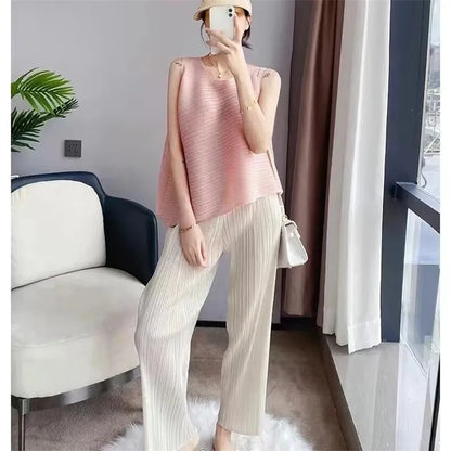 2025 Fold Fashion Summer Shirts Short-Sleeved T Shirt Women's Sleeveless Vest Waistcoat Tops Loose Blouse Shirt Tee Female pinksleeveless One Size