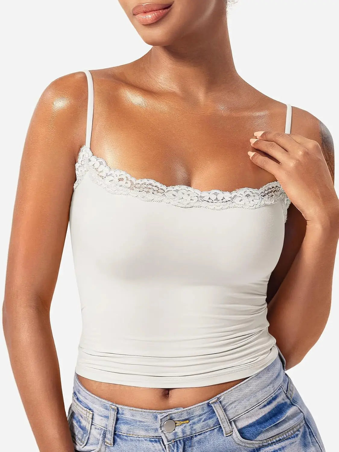 2025 Women Lace Tanks Top Spaghetti Strap Lace Square Neck Sleeveless Match Pants Soft Pullover Summer Camisole Women Clothes