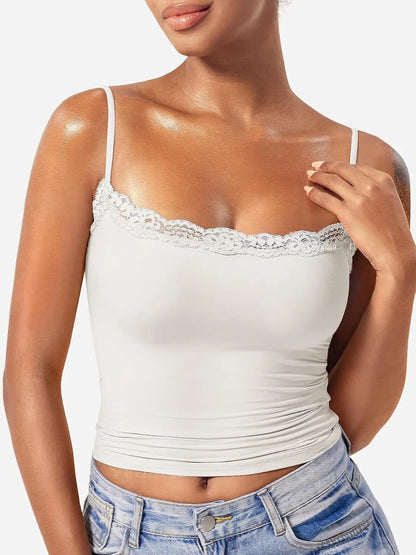 2025 Women Lace Tanks Top Spaghetti Strap Lace Square Neck Sleeveless Match Pants Soft Pullover Summer Camisole Women Clothes