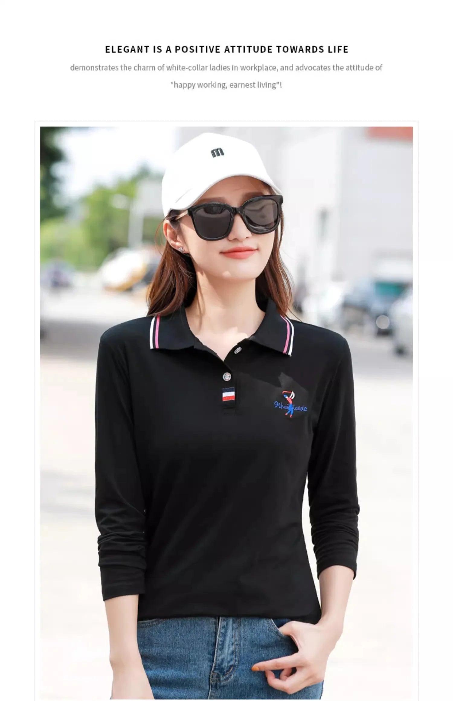 European Station Polo Neck Long sleeved T-shirt Women's Summer New High end Luxury Pure Cotton Loose Fashion Casual Large Top