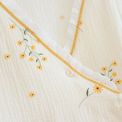 Fdfklak 2025 Spring Crepe Kimono Long Sleeve Home Clothes Female Sleepwear Gauze Cotton V-Neck Home Suit Women's Pajama