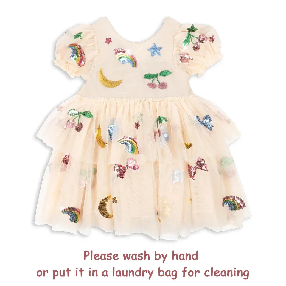 2025 Girls Party Princess Dress KS Kids Sequin Mesh Dresses Girl Full Print Dress Carnival Party Baby Cute Skirt Children Gifts NO 2