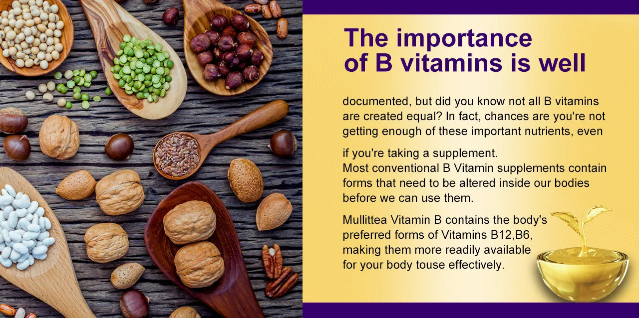 Mulittea 3X Complex Vitamin B Supplements (B12 B2 B6)for Relieve Stress Improve Immunity System Energy Support