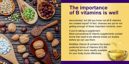 Mulittea 3X Complex Vitamin B Supplements (B12 B2 B6)for Relieve Stress Improve Immunity System Energy Support