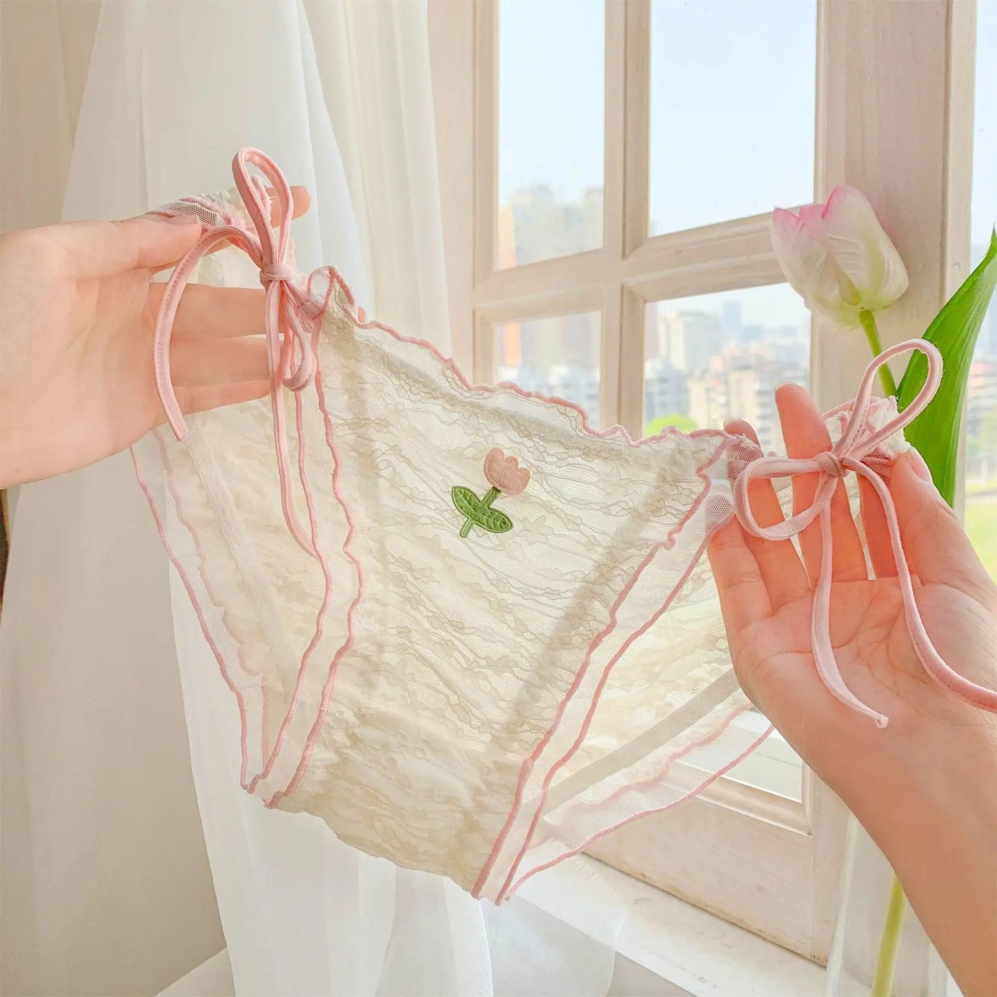 Japanese-Style Soft Girl Thin Transparent Pink Lolita Lolita Loli Lace Cute Sexy Underwear Fat style 8 1 1pc