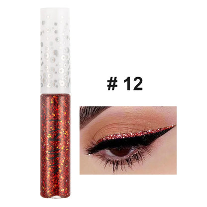 12 Colors Shiny Eye Liners Cosmetics For Women Pigment Silver Rose Gold Color Glitter Liquid Eyeliner Metallic Colorful Makeup 12