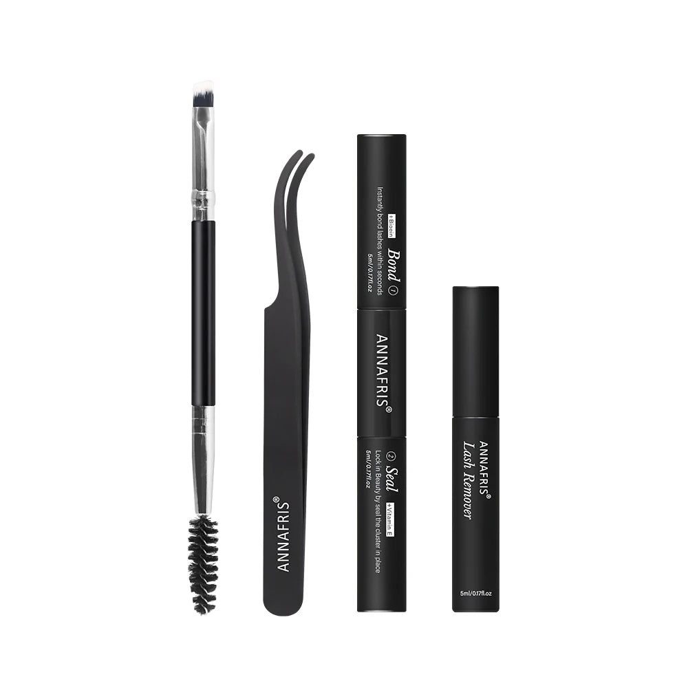 ANNAFRIS 300Pcs DIY Cluster Lash Extension Kit Color individual Lashes Kit with Lash Bond&Seal Remover Tweezers Black Glue-Seal Set United States