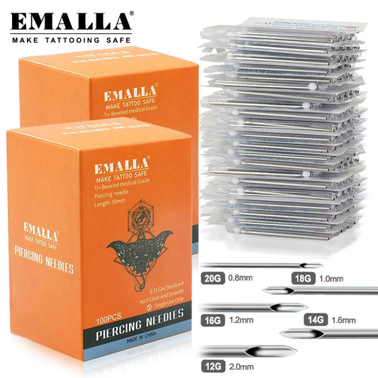 100/50/5pcs Disposable Piercing Needles 12G 14G 16G 18G 20G Ear Nose Navel Nipple Sterile Piercing Needle Permanent Makeup Tools