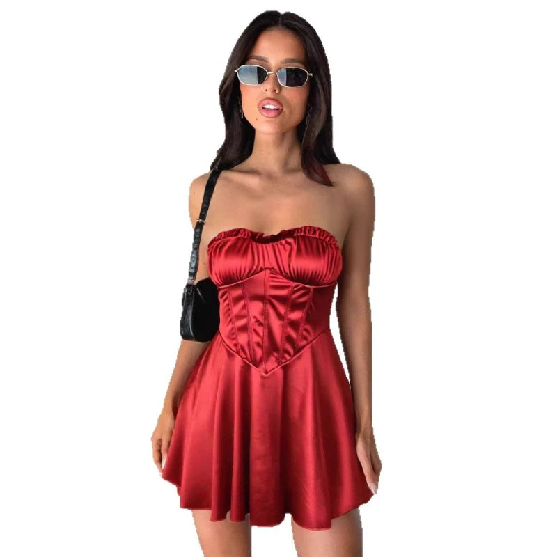 Sexy Mini Dress for Women European and American Style Fishbone Tank Top Cross-Border New Arrival Summer Fashion Female Clothing