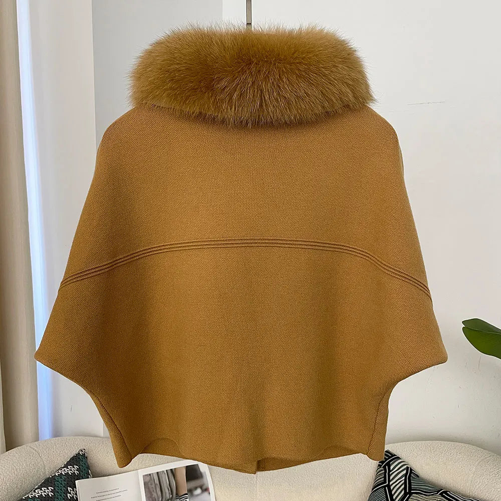 FURYOURSELF 2025 New Real Fox Raccoon Fur Collar Coat Knitted Sweater Women Short Sleeve Jacket Thick Warm Outerwear streetwear