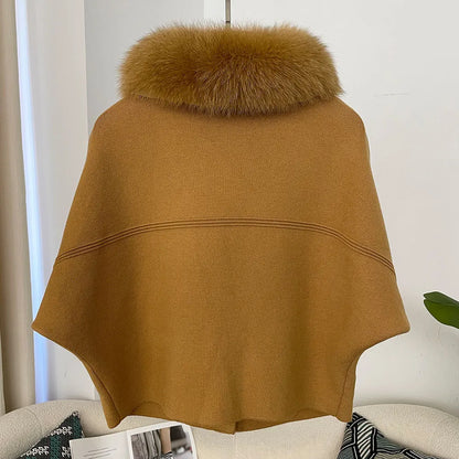 FURYOURSELF 2025 New Real Fox Raccoon Fur Collar Coat Knitted Sweater Women Short Sleeve Jacket Thick Warm Outerwear streetwear