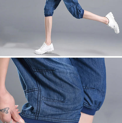 Summer Styles Loose Jeans For Women Calf-Length Harem Pants Elastic High Waist Thin Pants Fashion Jeans 4XL