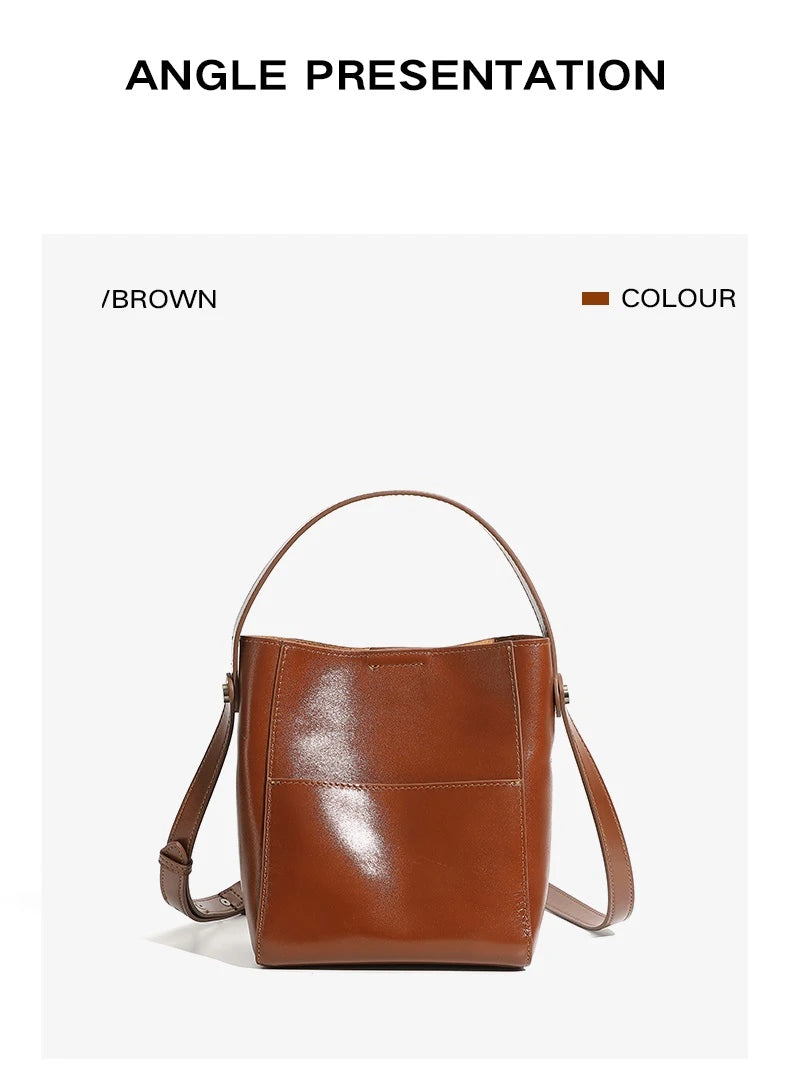 Toptrends Korean Style Bucket Genuine Leather Shoulder Bags For Women 2025 Luxury Designer Crossbody Purses Tote Ladies Handbags