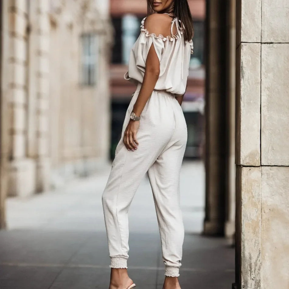 Jumpsuit Woman Summer New Elegant V Neck Pocket Elastic Waist Jumpsuits Fashionable Casual Loose Women's Clothing Jumpsuits