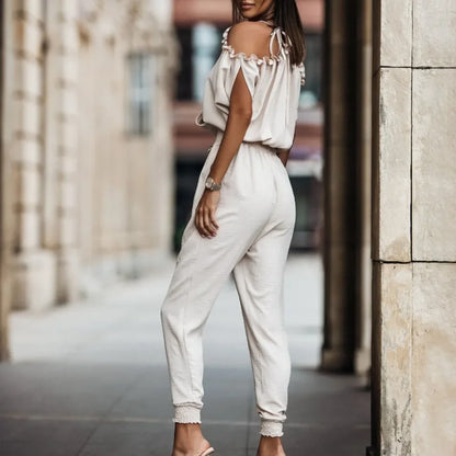 Jumpsuit Woman Summer New Elegant V Neck Pocket Elastic Waist Jumpsuits Fashionable Casual Loose Women's Clothing Jumpsuits